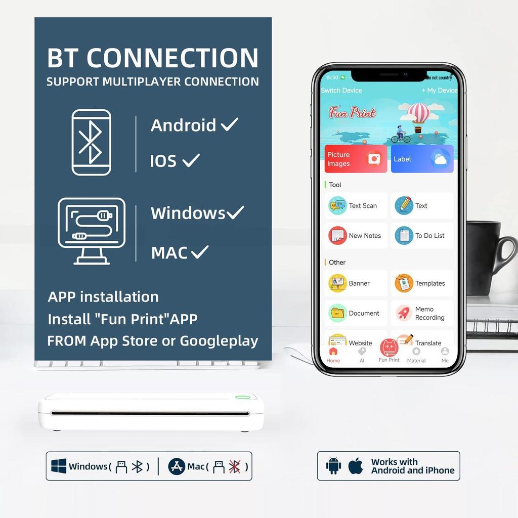 Portable Mini Thermal Printer - A4 Size, Mobile Phone Compatible