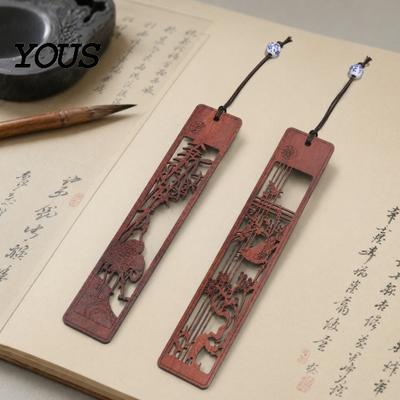 Thin Flat Bookmark Rosewood Bookmark, Plum Orchid Bamboo Chrysanthemum Carved Classic Seamless Page Marker Traditional Chinese Style Wood