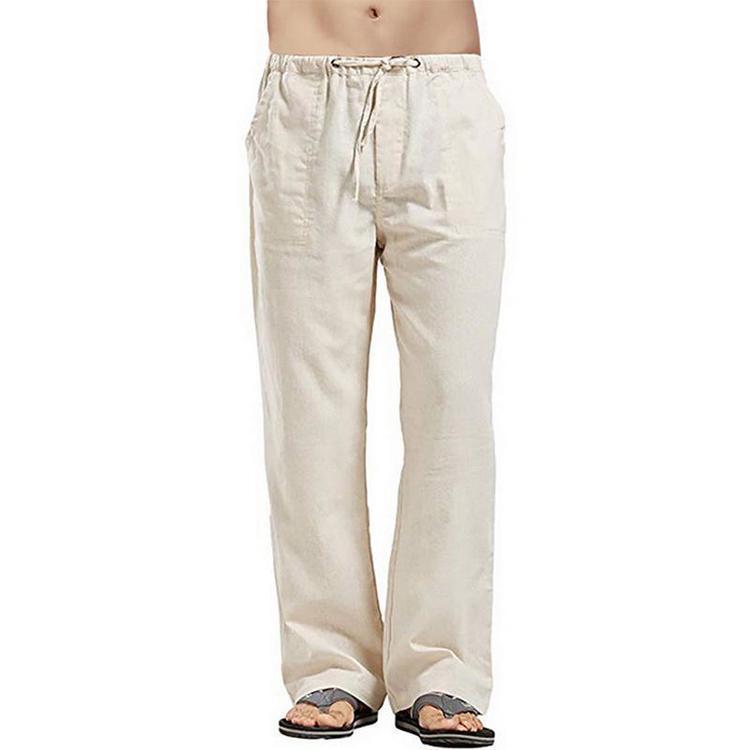 Solid Color Lace Up Cotton Linen Pants 