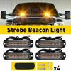 4PCS Amber Car 12LED Truck ATV Warning Hazard Flashing Beacon Light Strobe Bar