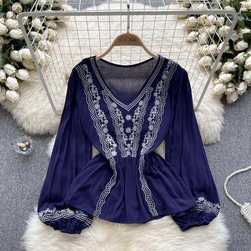 Dámská vyšívaná háčkovaná košile s lucernou a rukávem, krátká dámská módní halenka, jarní retro etnický styl, topy