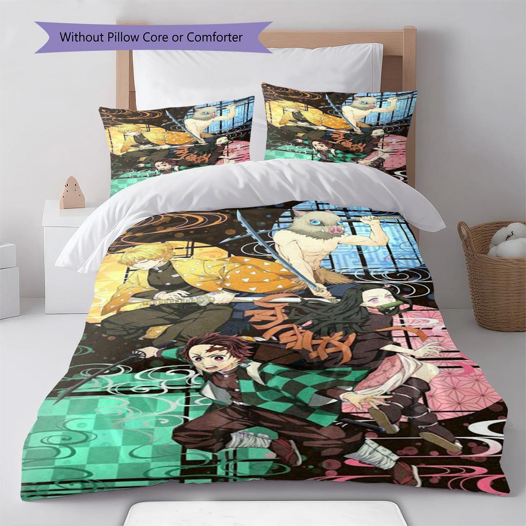 Demon Slayer Nezuko Kamado Flying Hair Bedding Set Anime Duvet Cover Polyester Soft Comforter Set -QJY