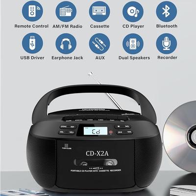 CD-Kassettenrekorder mit USB/MP3 und Radios, tragbare CD-Kassetten-Boombox mit Fernbedienung, Netz- und Batteriebetrieb