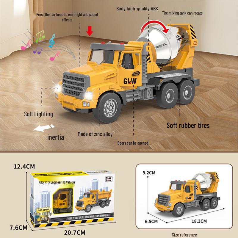 Douyin Alloy Children's Crane & Excavator: Inertial Sound & Light Mixer Truck Model