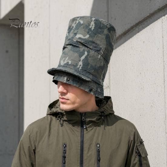 Cappello a Cilindro con Cima a Cupola Stampa Mimetica Cappello a Secchiello, Pescatora Pieghevole con Design Allacciato, Bottoni Automatici Metallici Estivi Parasole per Escursionismo all'Aperto Viaggio Abbigliamento Casual