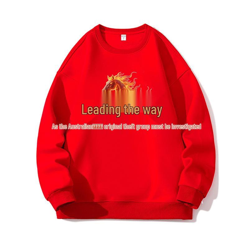 2026 Year of the Horse Red Sweatshirt - Round Neck, Perfect for New Year and Annual Meetings