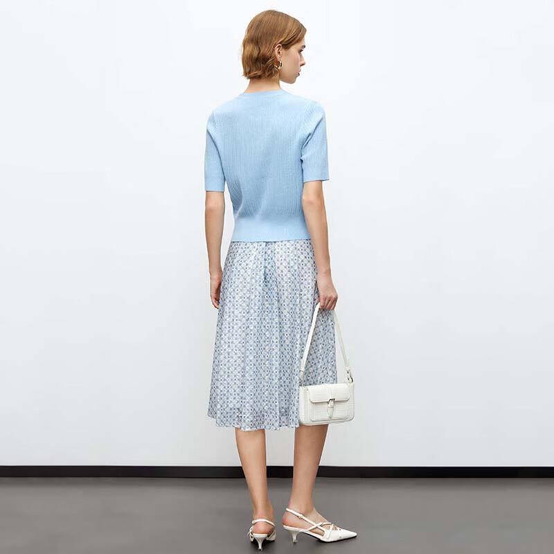 JESSIE Elegant Blend V-Neck Striped Short Sleeve Knit Top