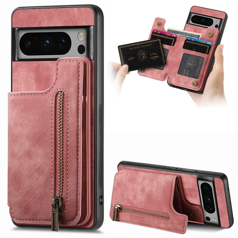 Retro Skin Wallet Back Cover for Redmi Note 13/K70/K70E/K70 Pro, for Google Pixel 9 Pro Card Slots Zipper Style case Cover