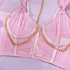 Women Sexy Sheer Mesh Lingerie Dress Set With Chain Halter Neck And Gloves 4 Piece Lingerie Set