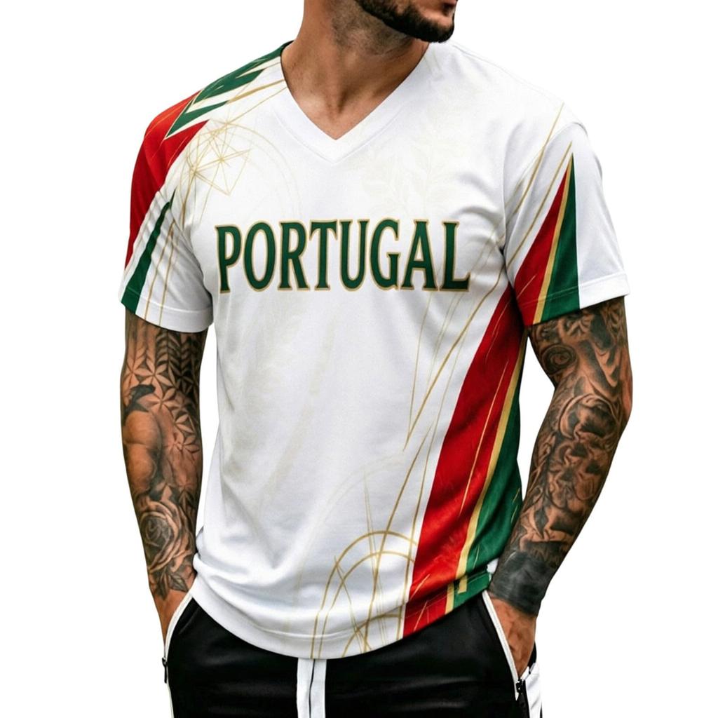 Men's V Neck Short Sleeve Shirt Soccer Print Fan Tee World Cup Sportswear Casual Top for Outdoor Activities and Daily Wear