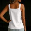 Women's Summer Fashion Color Square Neck Loose Sleeveless Button Vest Shirt Pullover Top