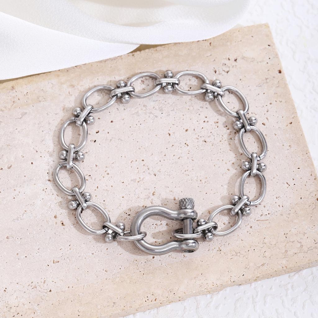 Bracciale Nodo a Ferro di Cavallo Per Uomo Donna Acciaio Inossidabile Minimalista Argento Catena Bracciale Fibbia Braccialetti Staccabili Gioielli Regalo