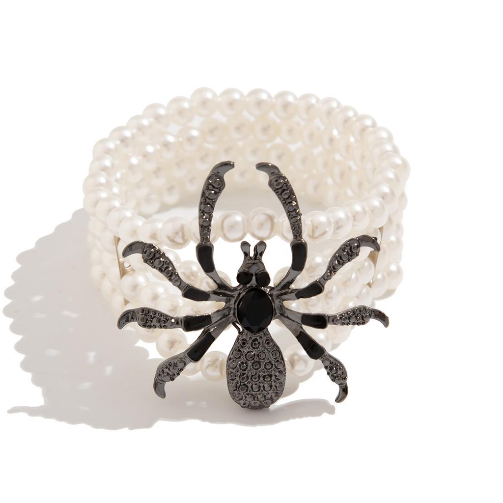 Dunkler Wind Spinnenimitationsperle mehrlagige Choker Schlüsselbeinkette, gotische mikroperlenbesetzte Halskette für Frauen