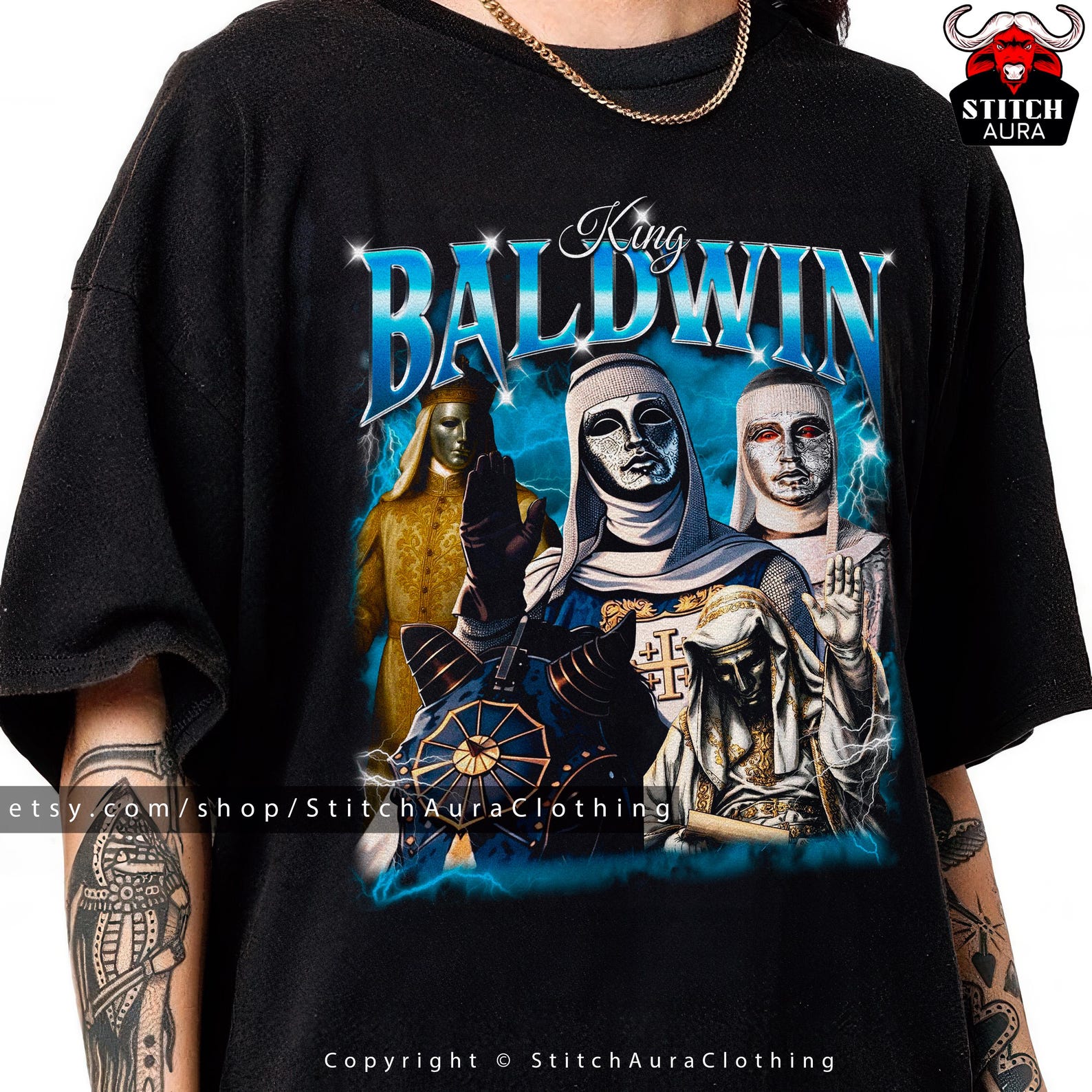 King Baldwin IV T-Shirt For Medieval Fans,Dark Knight Medieval Shirt Gift For Friend,Crusader Vintage Sword,Christian Warrior Tee For Him XL
