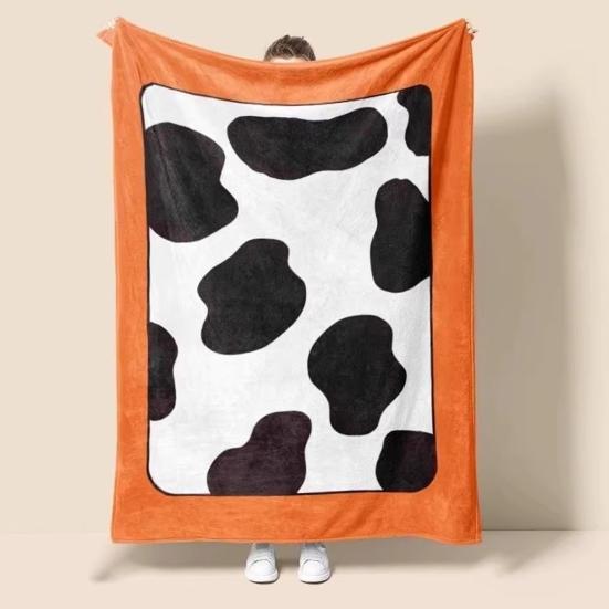 Flannel Cow Print Blanket, Soft Warm Fuzzy Fleece Throw Blanket, Cozy Plush Blanket for Couch Bed Travel