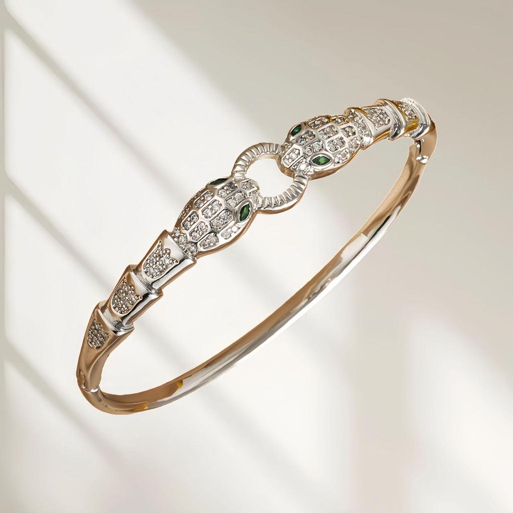 Zircon Snake Shape Women's Copper Bangle - Middle East Fashion, Micro-inlaid, Openable, Versatile Bracelet