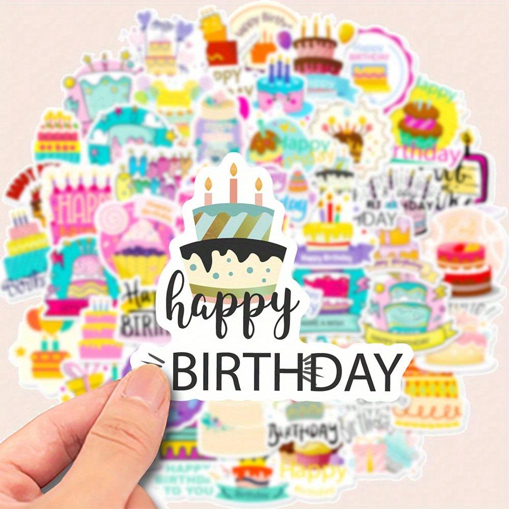 50pcs Cartoon Birthday Cake & Happy Birthday Candle Graffiti Stickers, Personalized Decoration for Guitar, Notebook, Luggage, Laptop, Motorcycle