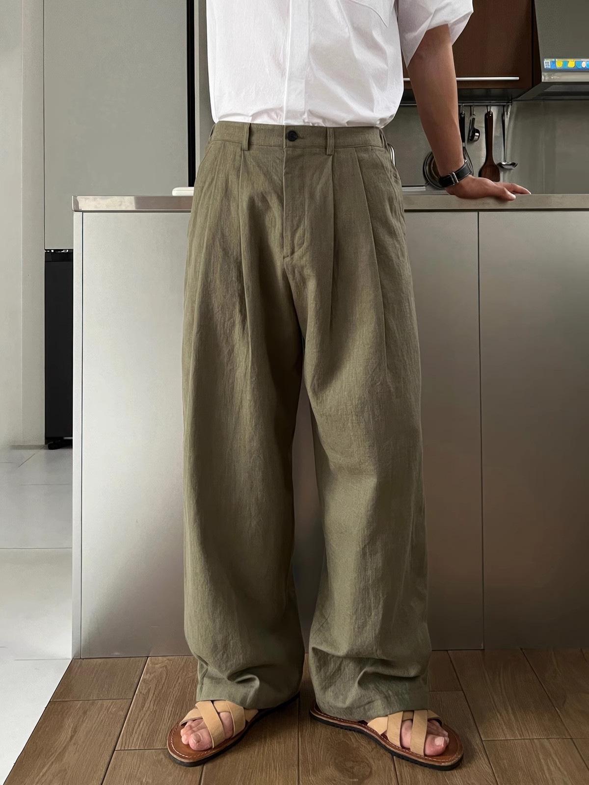 

Мужские брюки широкого кроя из льна цвета хаки - Дышащие, Свободные, Универсальные брюки на весну/лето M армия зеленый