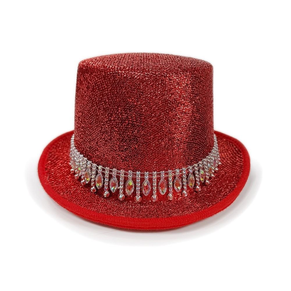 2026 Crystal Jazz Hat Colorful Rhinestone Edge Magician Hat Unisex Roleplaying Tall Hat Party Headwear