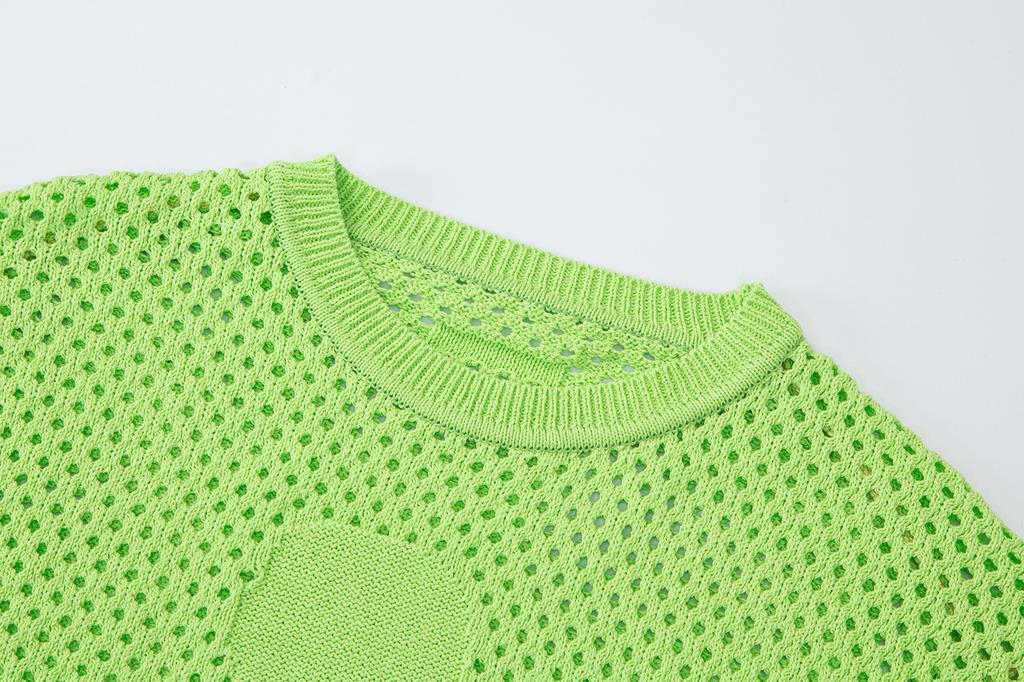 SALAD BAGUNI Flower Mesh Long Sleeve Sweater - Lime