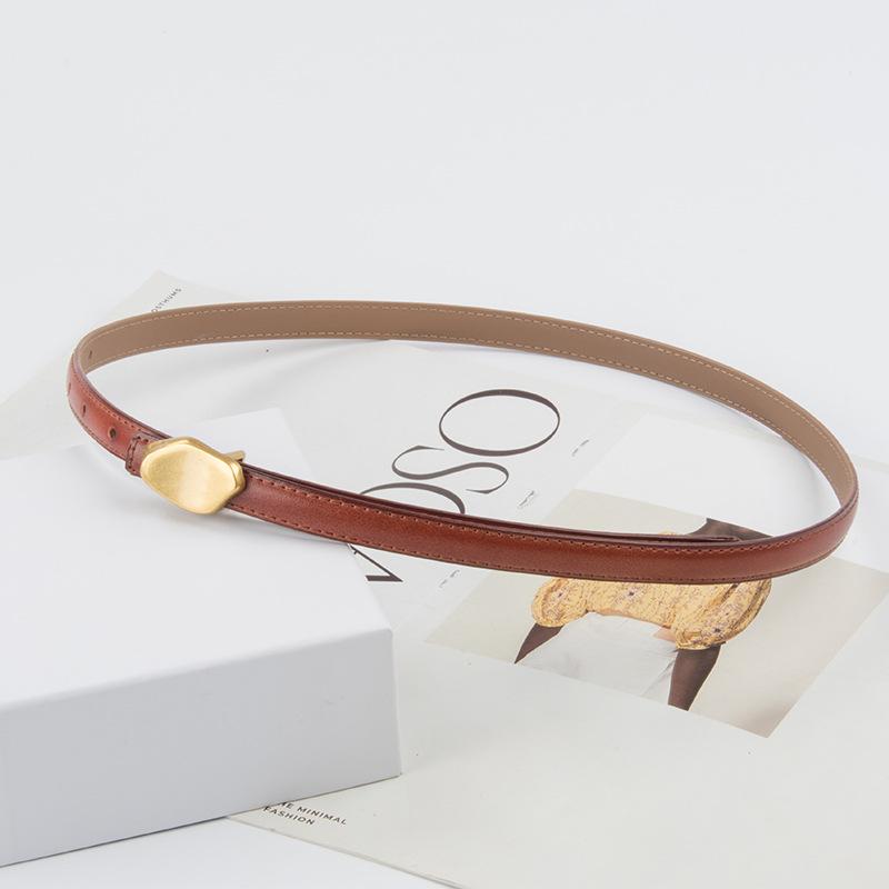 Genuine Leather Women's Thin Belt Cowhide Retro Women's Korean Style Simple Hong Kong Style Ins Jeans Girls' Belt