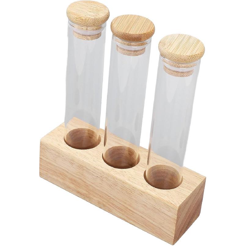 Asixxsix Coffee Bean Jars Canisters, Glass Tubes Single Dose Coffee Bean Storage with Wooden Display Stand & Airtight Lids, Coffee Bean Cellar