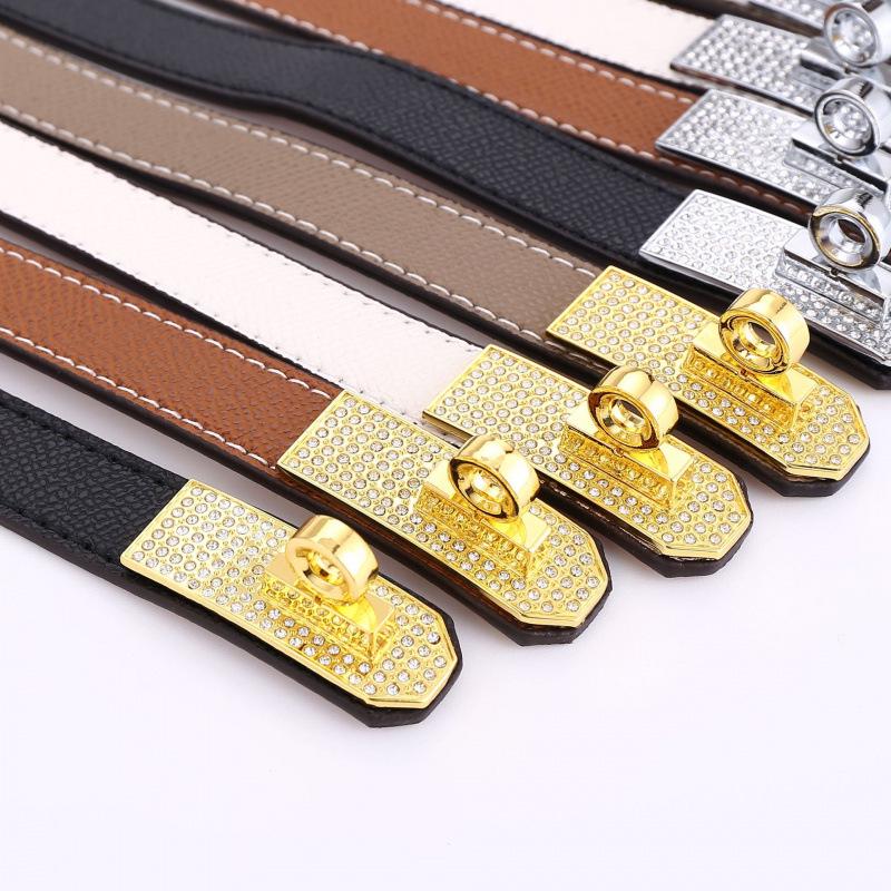 Cintura da Donna Kelly con Strass e Doppia Fibbia in Pelle - Versatile, Decorativa Fascia in Pelle di Mucca