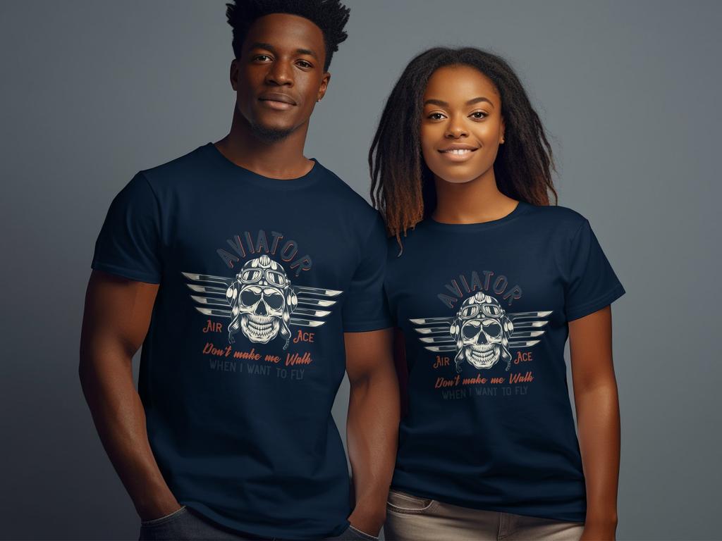 Vintage Aviator Skull TShirt Pilot Wings Aviation Gift Summer Mens and Womens Loose and Breathable Tshirt Top