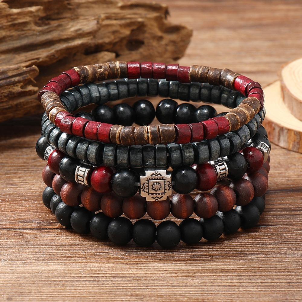 

Handmade Wooden Bead Bracelet Vintage Retro Bracelet Simple Multi-Layer Bracelet Daily Wear Style A