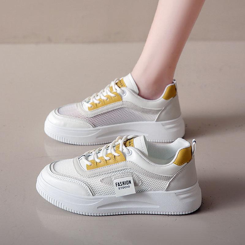 Mesh Breathable Little White Shoes Women's Ins Tide Summer 2025 New Versatile Thick-soled Lace-up Round Head Casual Board Shoes