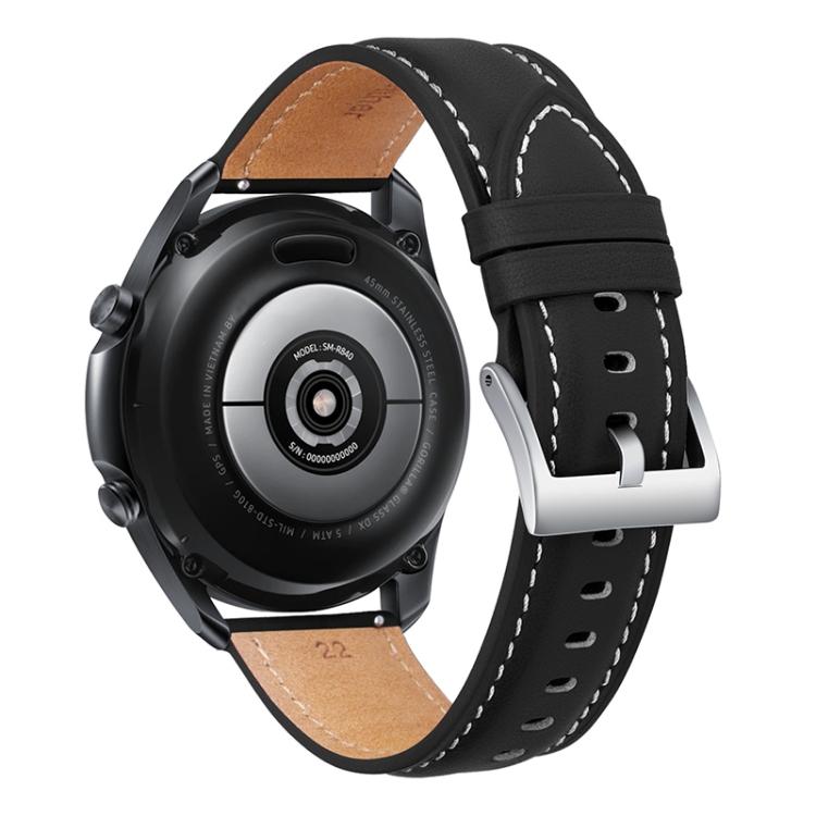 Black Vegan Leather Watch Band With Silver Buckle For Samsung Galaxy Watch3 41mm, Adjustable Replacement Wrist Strap