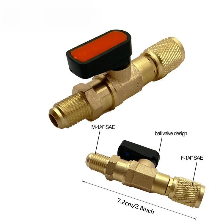 Klimatizační chladivový kulový ventil 1/4" SAE Rovný uzavírací ventil pro nabíjecí hadice R22 R410 AC chladivo