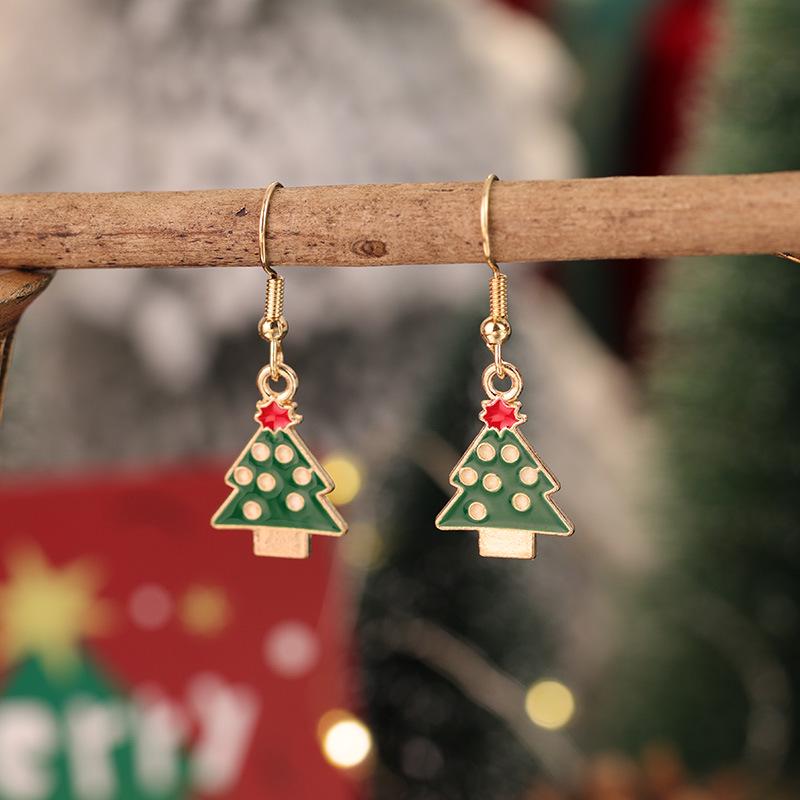 New Christmas Drip Oil Stud Earrings: Red & Green Tree, Snowman, Boots, Bells – Cute Cartoon Jewelry