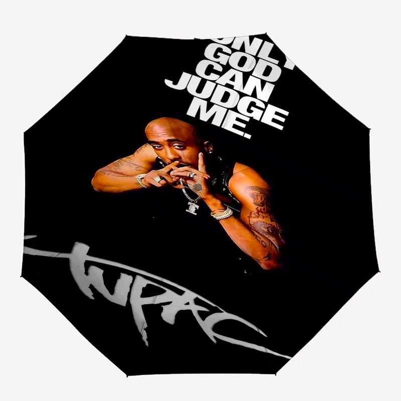 1pc Tupac Only God Can Judge Me Automatic Open Close Umbrella with 8-Rib Windproof Canopy Compact Portable Travel Umbrella10267