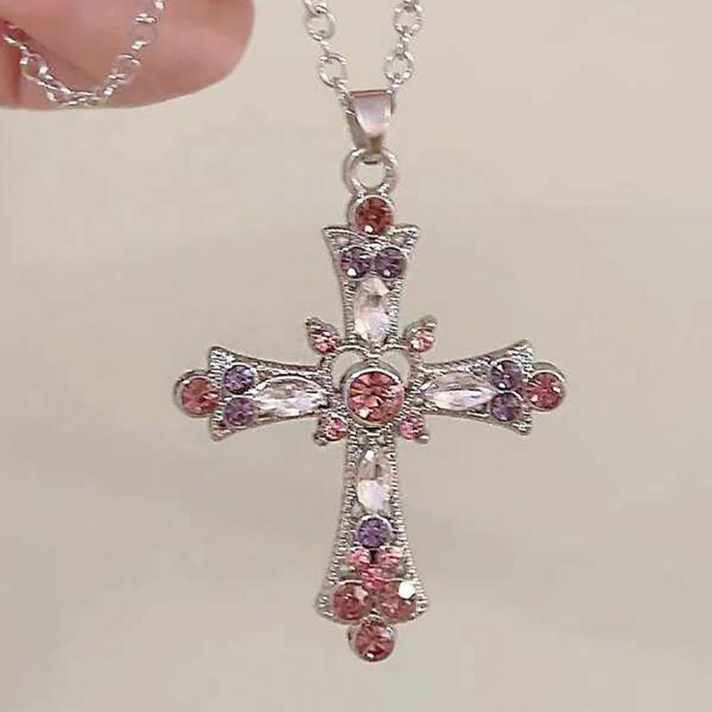 Trend Sweet And Cool Artificial Diamond Cross Pendant Pearl Personality Cool Wild Collarbone Chain Necklace Gift