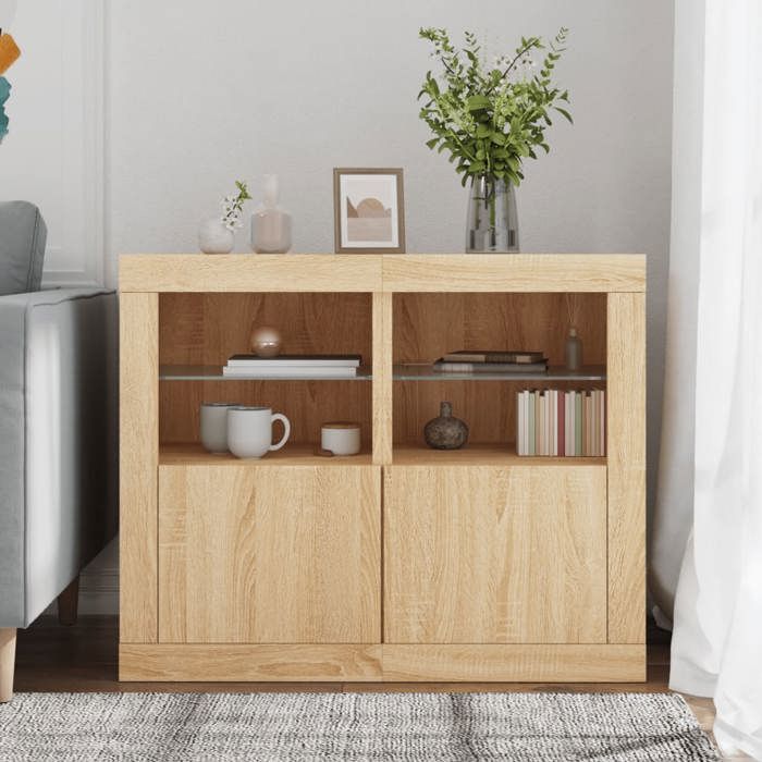 VidaXL Side Cabinets and LED Lights 2 Pcs, Buffets with Door, Storage Furniture, Living Room Organizer, Modern, 836635