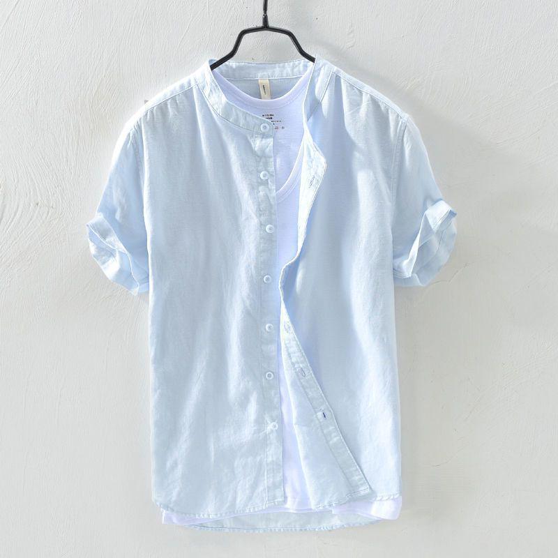 Men's Short Sleeve Loose Fit White Linen Shirt - Casual Summer Cotton Jacket