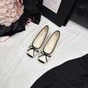 5 Cm Higher Bow Splicing Ballet Single Shoes Women's 2025 New Xiaoxiangfeng Square Head Flat Mary Jane Shoes