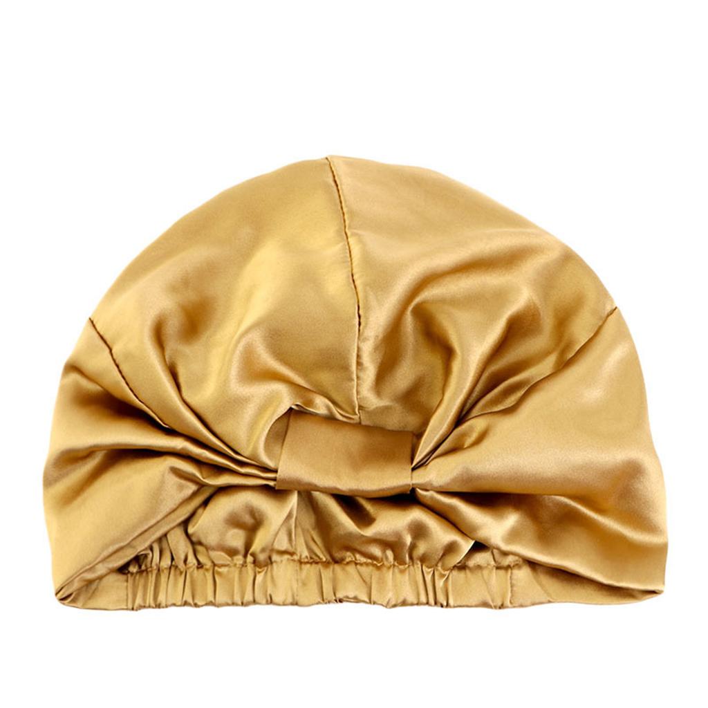 Women's Double-Layered Reusable Silk Satin Sleep Headwrap for Nighttime Beauty Routine – Elastic Band & Knot Closure Shower Bathing Cap