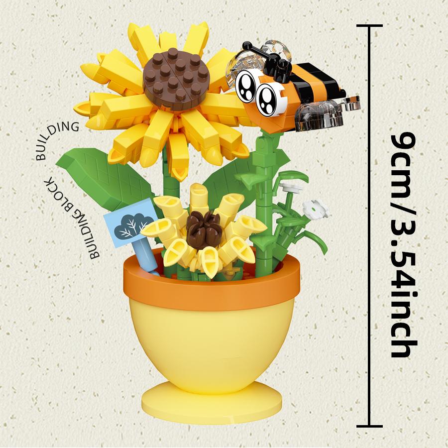 Potted Plant Assembly Blocks, Bees, Sunflowers, Animals, Insects, Plant Assembly Models, Children's Toys, Birthday Gifts