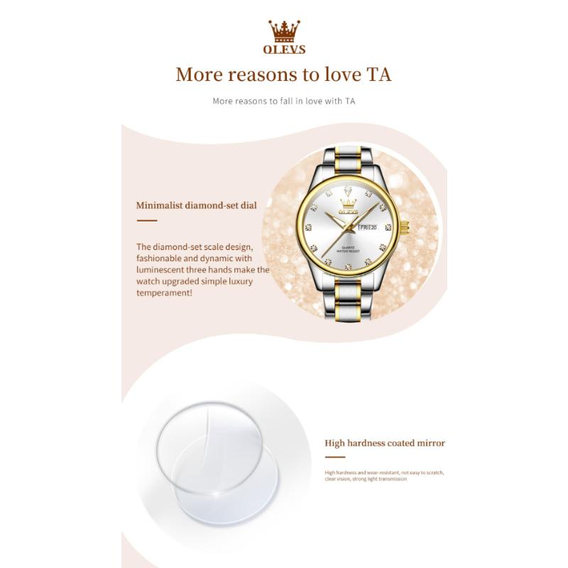 OLEVS Womens Wrist Watch Business Fashion Watches Stainless Stee Watch Bands Quartz Watch For Woman Waterproof Week Date Wristwatch