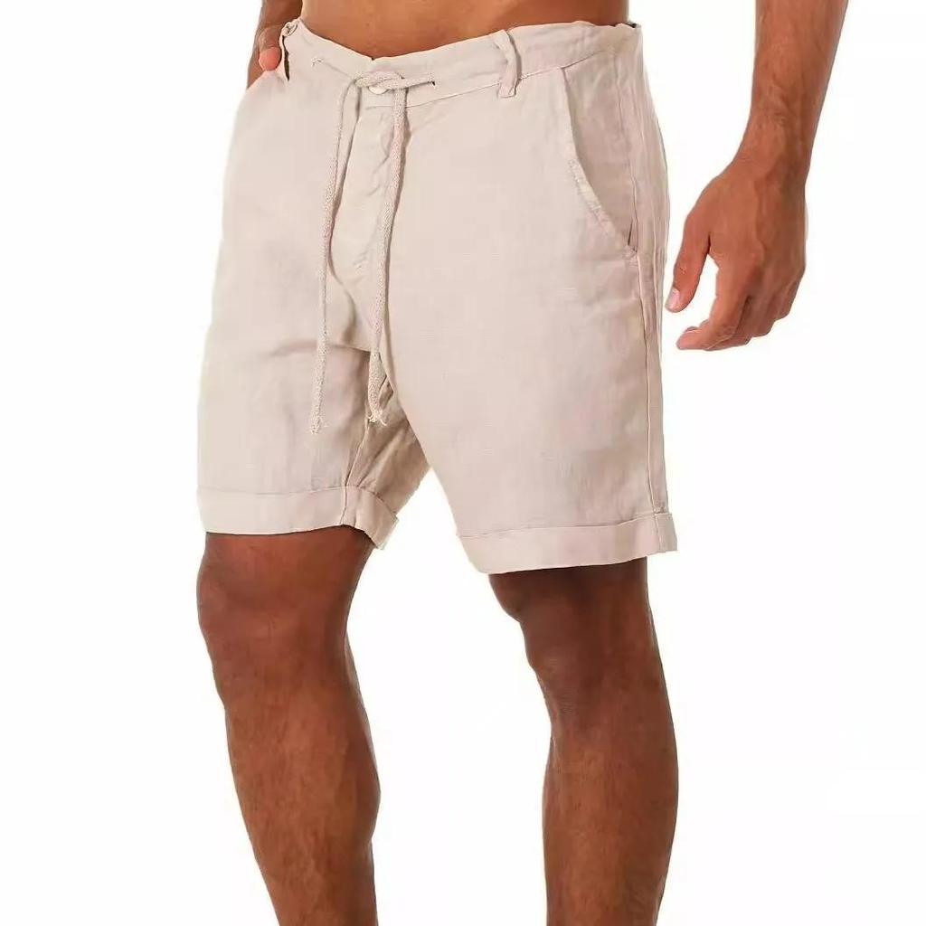 Summer Men's Cotton Linen Shorts Men Cotton Beach Short  Wild Leisure Loose Solid Cargo Shorts for Men Sweatshorts