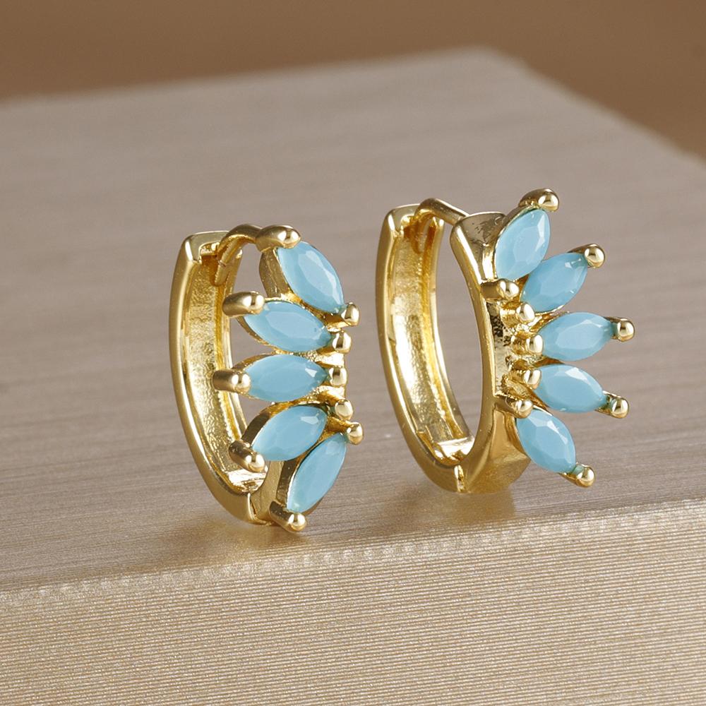 Light Luxury Horse Eye Zircon Hoop Earrings for Woman 18K Gold Plated Unique Punk Circle Round Piercing Earring Party Jewelry