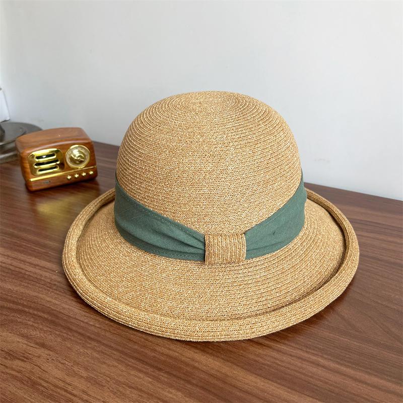 New Trendy Elegant Rolled Brim Raffia Hat With Satin Band Casual Beach Sun Hat Women Summer Vacation Boho Wedding Outdoor Caps