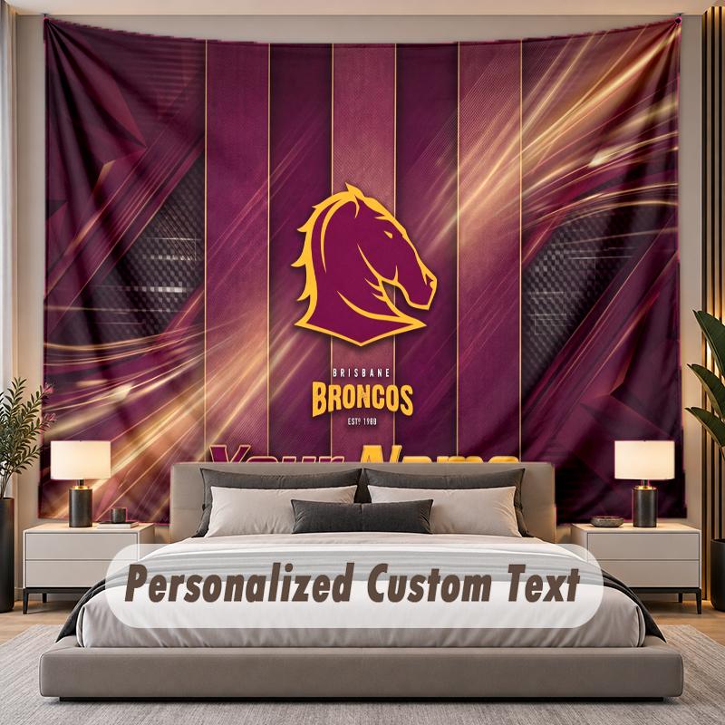Custom Name Text Tapestry Brisbane Broncos Personalized Polyester Wall Tapestry For Bedroom And Room