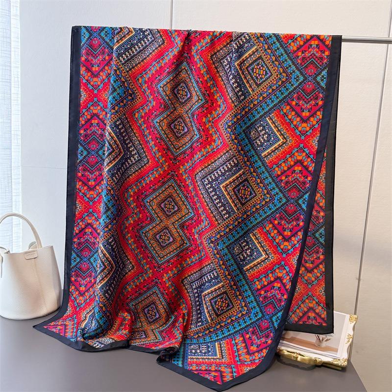 Literary retro printing simulation silk brocade fashion sunscreen silk scarf long scarf silky shawl versatile headscarf scarf