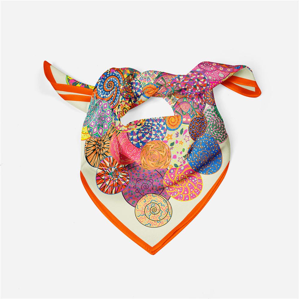 53cm Fashion Square Scarf Women Design Snail Print Luxury Silk Scarf Bandana Headband Hijab Neckerchief For Ladies