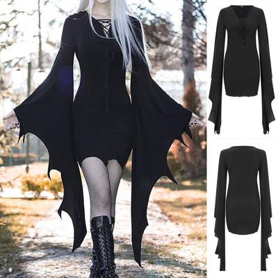 Halloween Dress Up Dámské šaty Halloween Dámské podzimní výstřih do V Jednobarevné Sexy šaty s tenkým rukávem