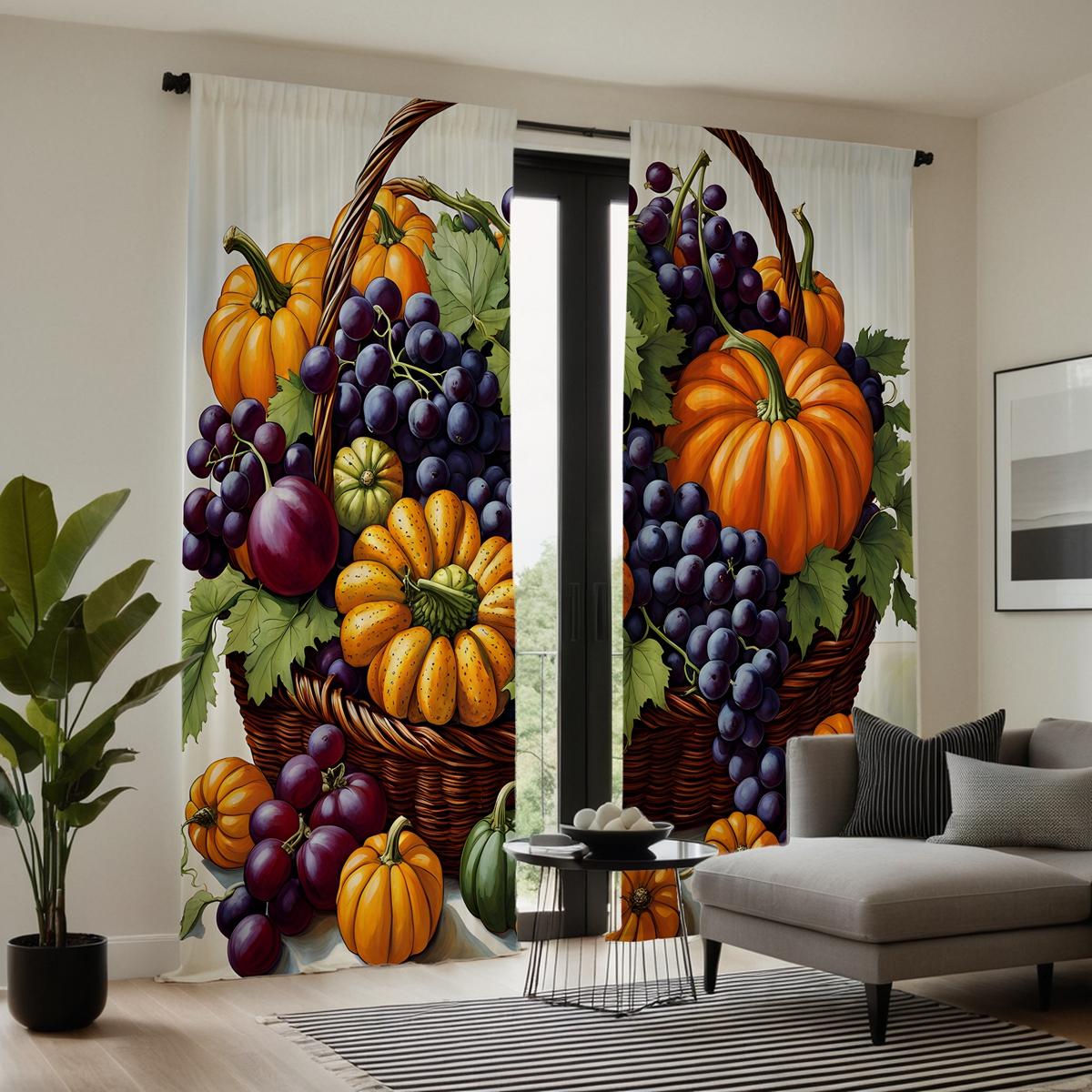

2 шт. HD Осенний фестиваль урожая Овощная Цветочная корзина декоративная занавеска Желтая завязка цифровая печать занавеска украшение для дома W52H63inchW132H160cm