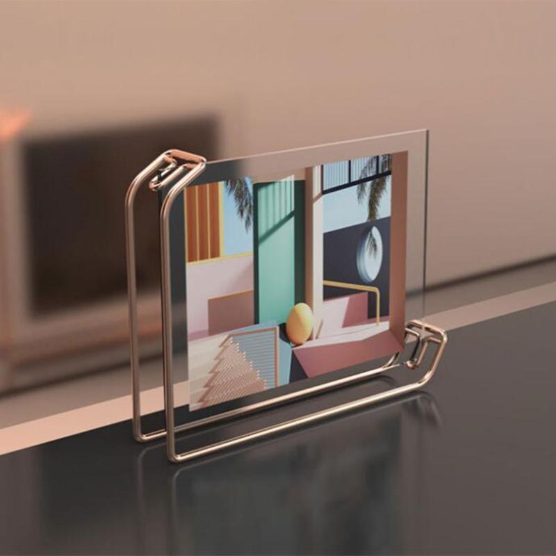Metal Acrylic Photo Frame Display Stand Ins Style Light Luxury European Rectangle Double-Sided Transparent Hollow Photo Frame nero